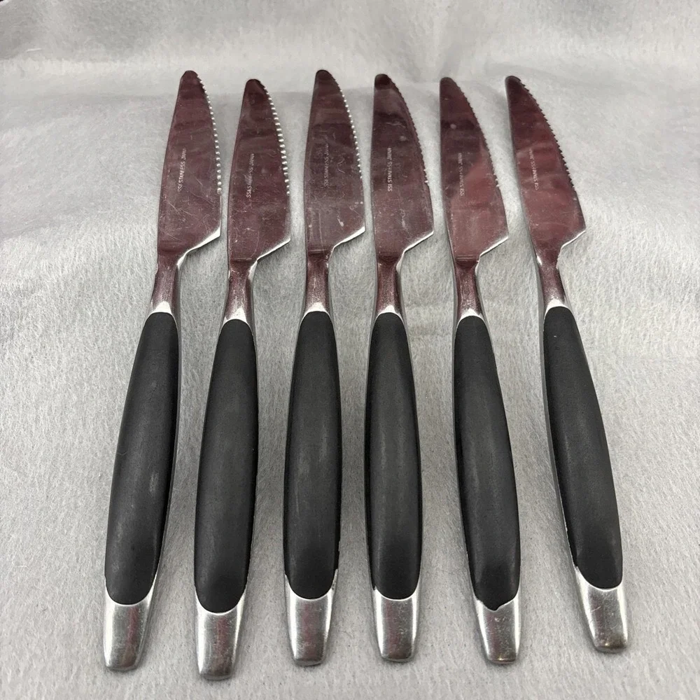 SSI Stainless Japan Black Canoe Style Resin Handle Serrated Edge Dinner Knife 6‎
